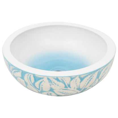 Opzetwasbak rond Φ41x14 cm keramiek wit en blauw lichtblauw