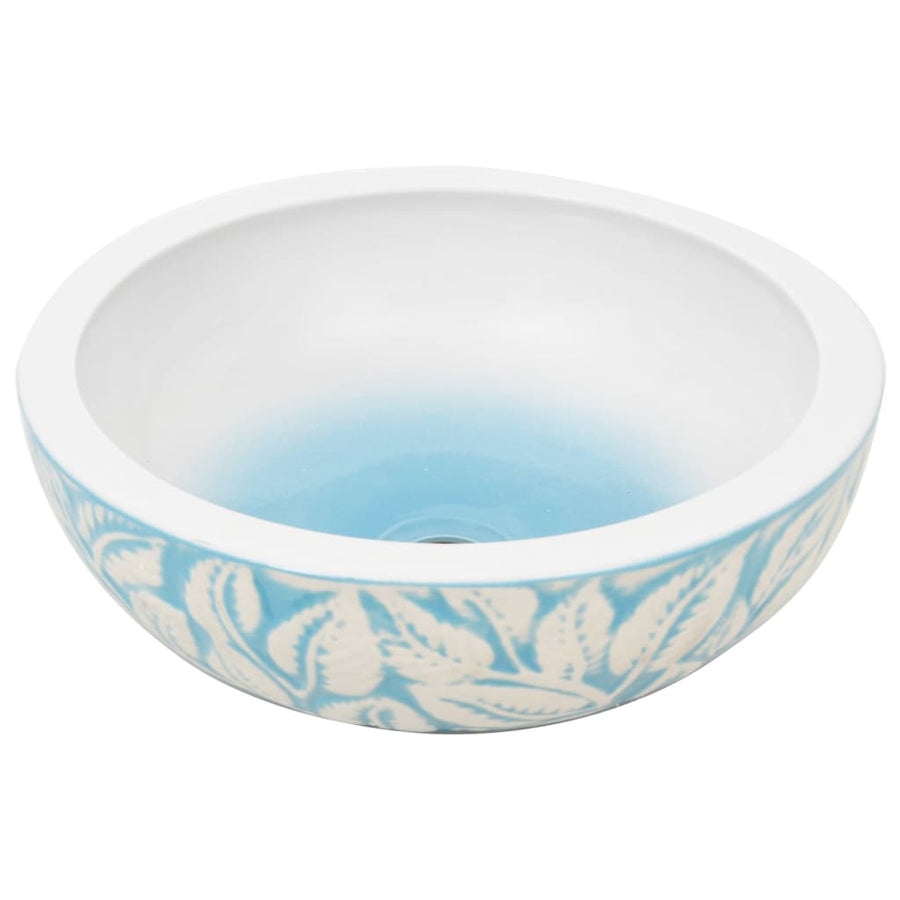Opzetwasbak rond Φ41x14 cm keramiek wit en blauw lichtblauw