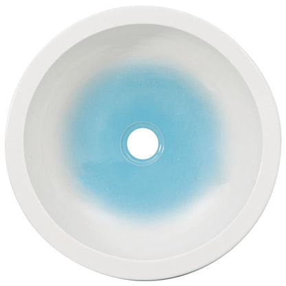 Opzetwasbak rond Φ41x14 cm keramiek wit en blauw lichtblauw