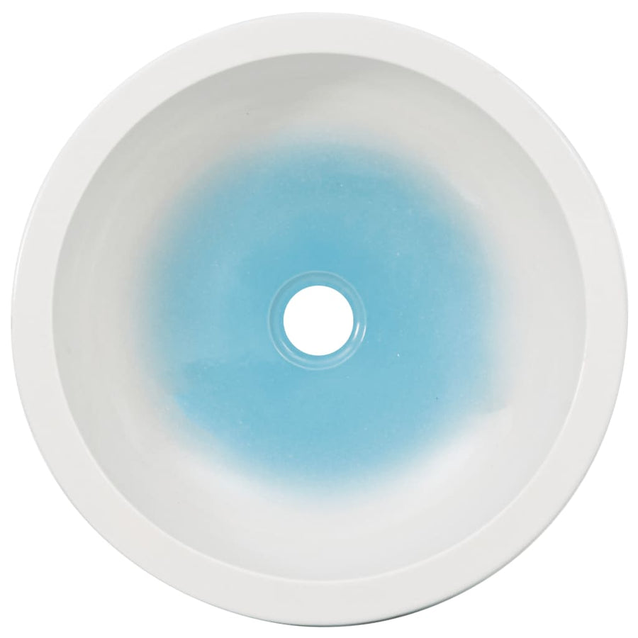 Opzetwasbak rond Φ41x14 cm keramiek wit en blauw lichtblauw