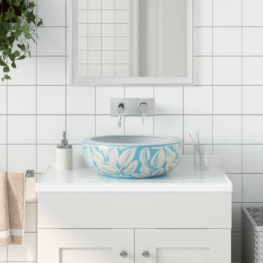 Opzetwasbak Rond Φ41X14 Cm Keramiek Zwart En Blauw
