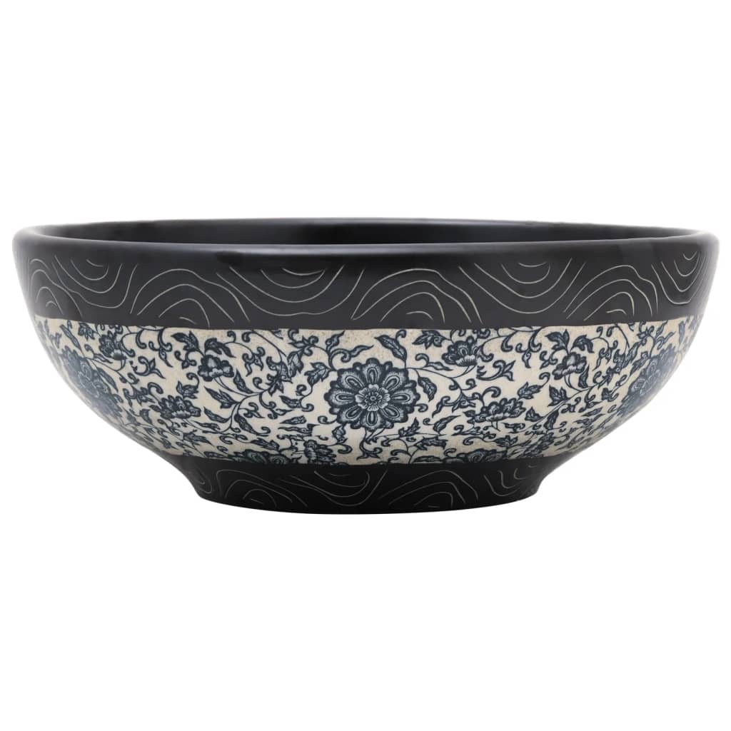Opzetwasbak rond Φ41x14 cm keramiek zwart en blauw Zwart en blauw