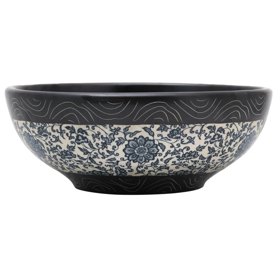 Opzetwasbak rond Φ41x14 cm keramiek zwart en blauw Zwart en blauw