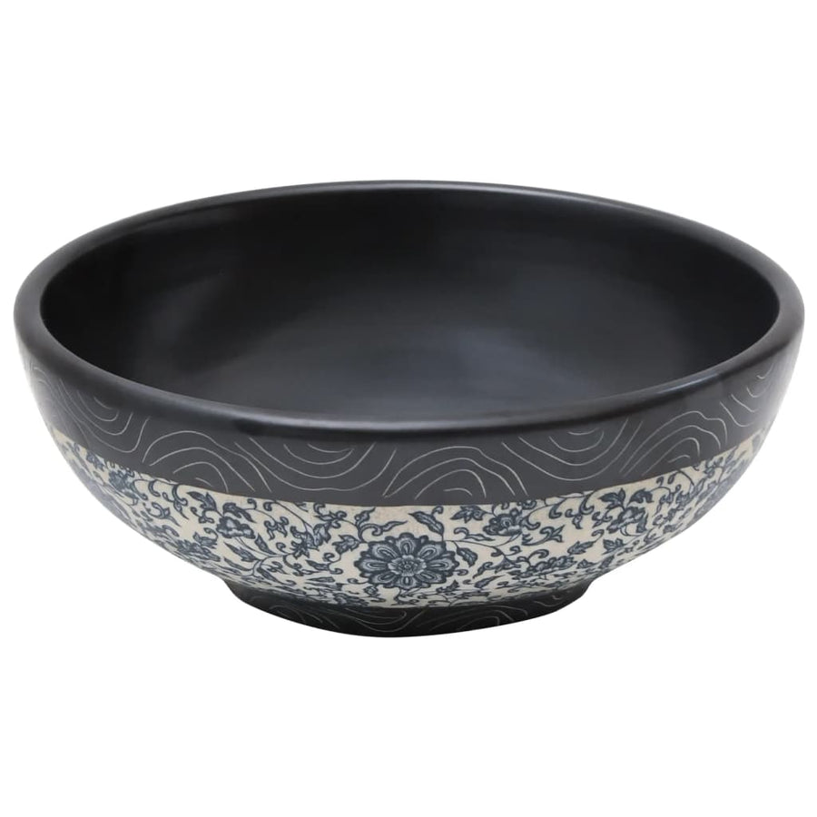 Opzetwasbak rond Φ41x14 cm keramiek zwart en blauw Zwart en blauw