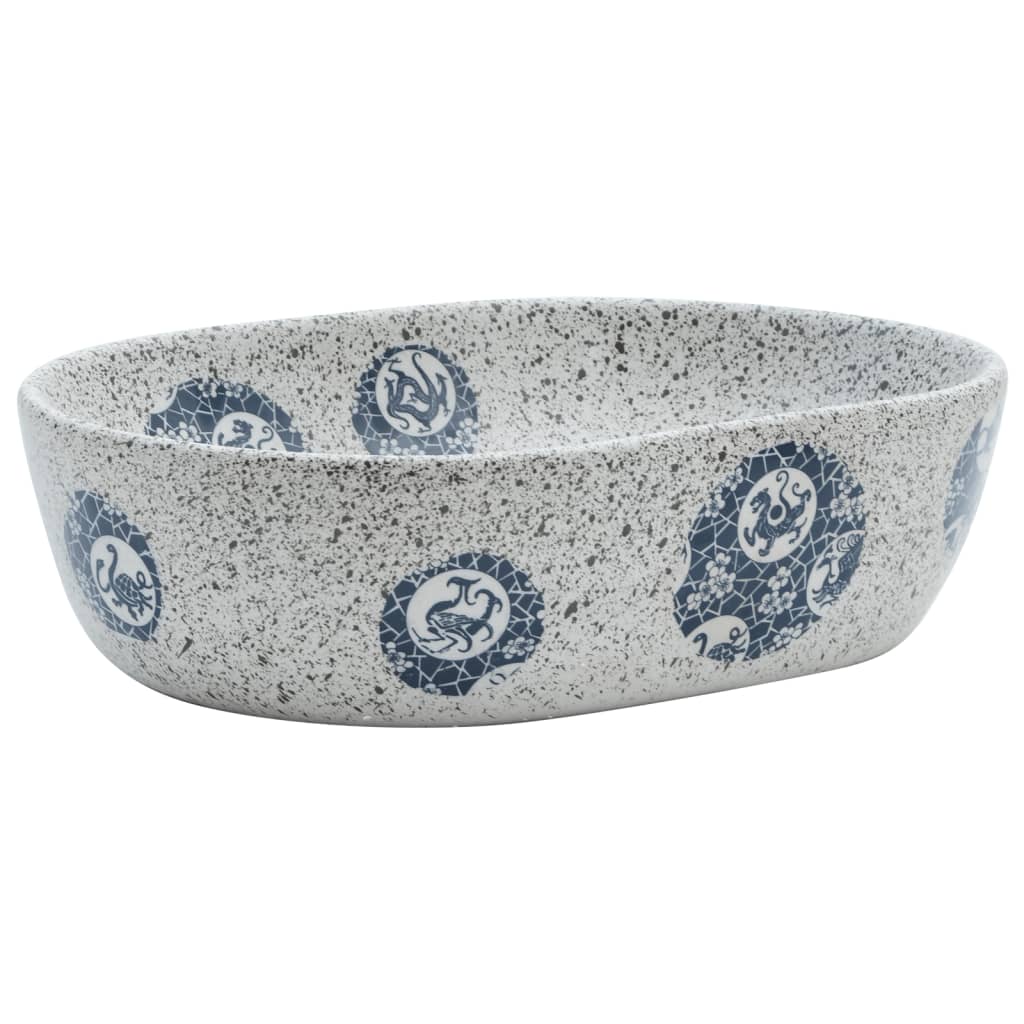 Opzetwasbak ovaal 47x33x13 cm keramiek grijs en blauw 47 x 33 x 13 cm Grijs en blauw