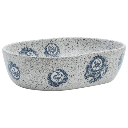 Opzetwasbak ovaal 47x33x13 cm keramiek grijs en blauw 47 x 33 x 13 cm Grijs en blauw