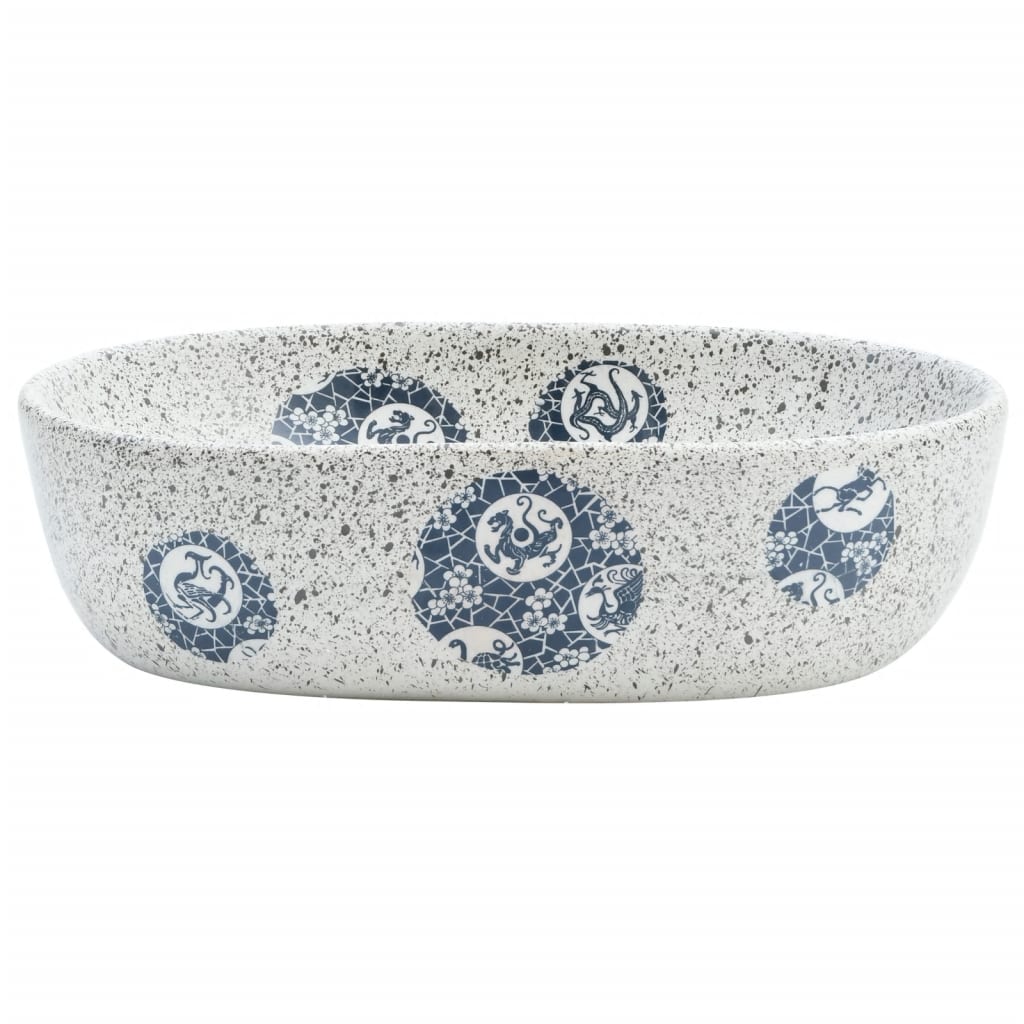 Opzetwasbak ovaal 47x33x13 cm keramiek grijs en blauw 47 x 33 x 13 cm Grijs en blauw