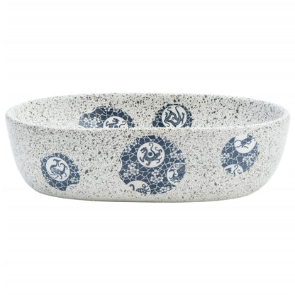 Opzetwasbak ovaal 47x33x13 cm keramiek grijs en blauw 47 x 33 x 13 cm Grijs en blauw