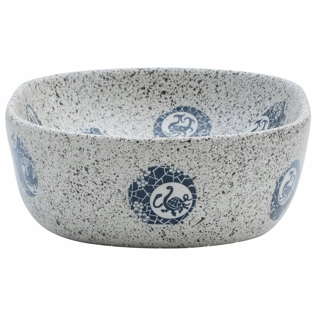 Opzetwasbak ovaal 47x33x13 cm keramiek grijs en blauw 47 x 33 x 13 cm Grijs en blauw