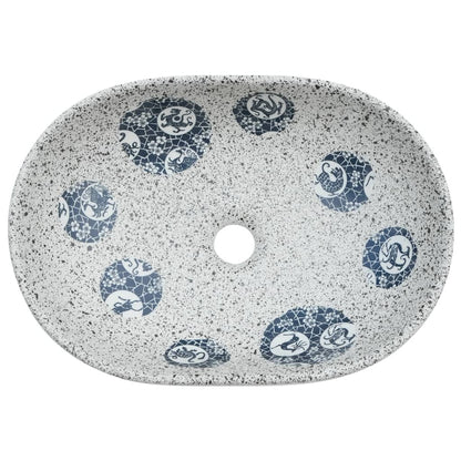 Opzetwasbak ovaal 47x33x13 cm keramiek grijs en blauw 47 x 33 x 13 cm Grijs en blauw