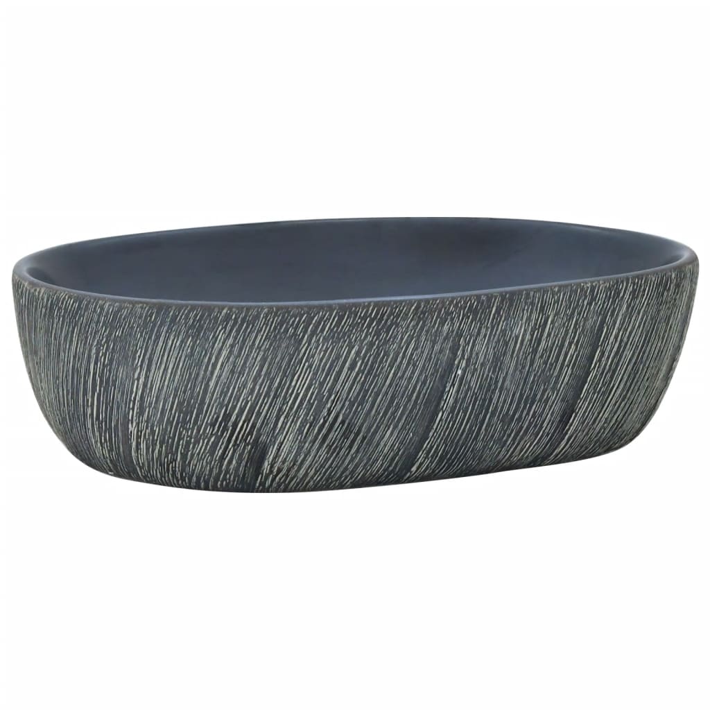 Opzetwasbak ovaal 47x33x13 cm keramiek zwart en grijs 47 x 33 x 13 cm Zwart en grijs