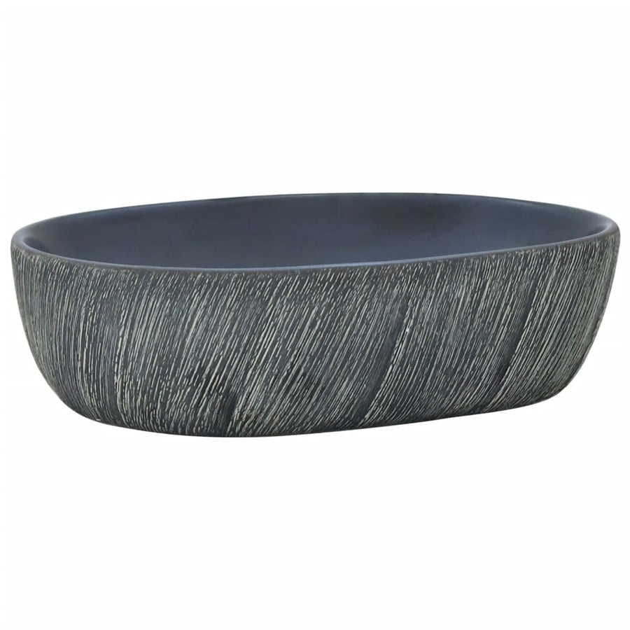Opzetwasbak ovaal 47x33x13 cm keramiek zwart en grijs 47 x 33 x 13 cm Zwart en grijs