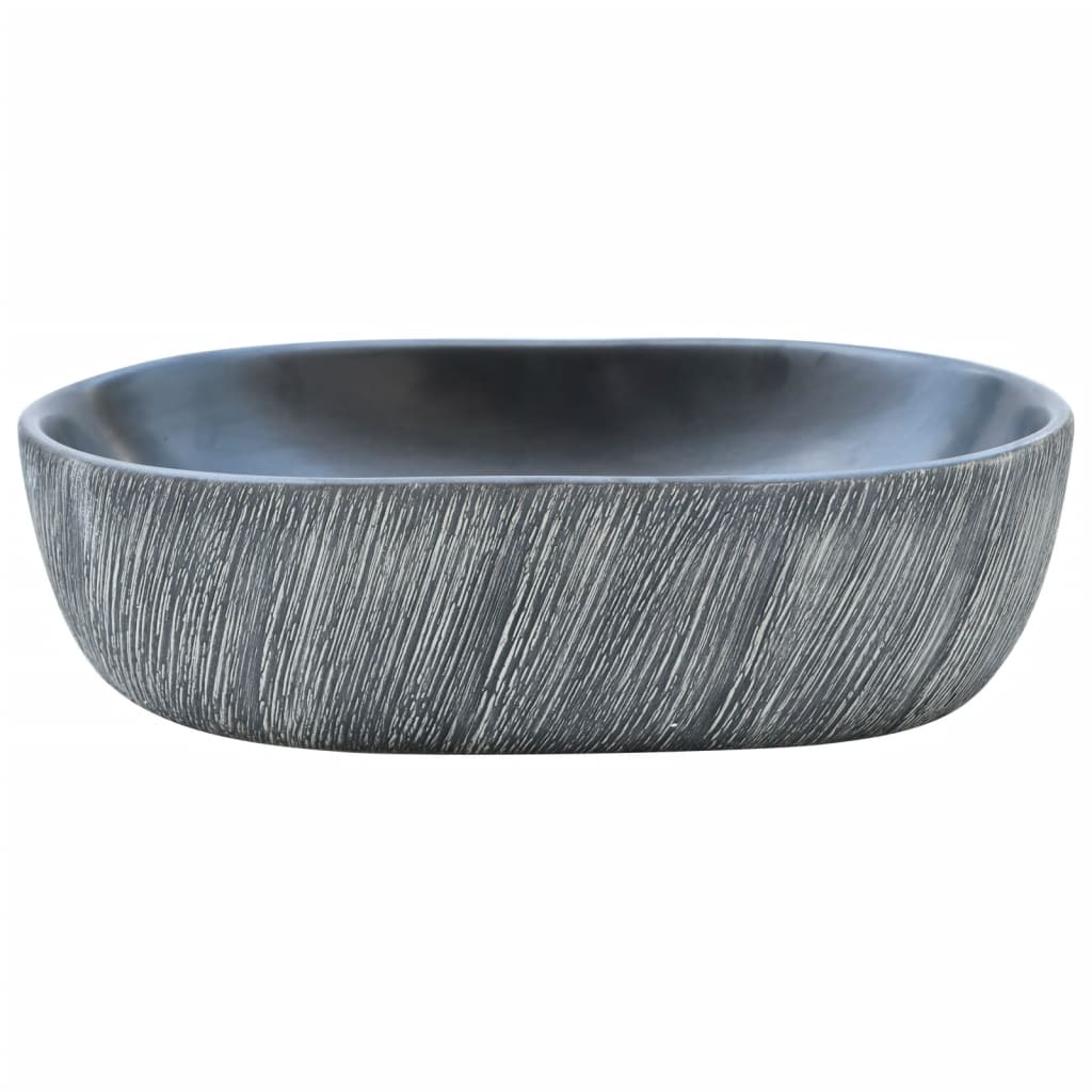 Opzetwasbak ovaal 47x33x13 cm keramiek zwart en grijs 47 x 33 x 13 cm Zwart en grijs