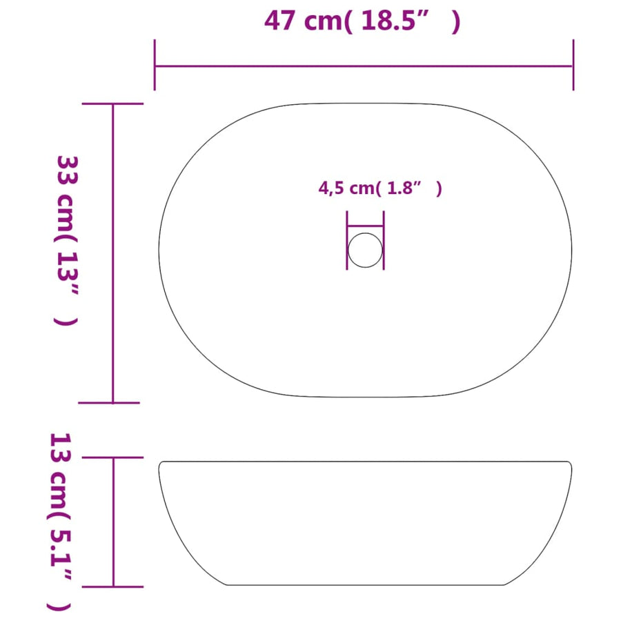 Opzetwasbak ovaal 47x33x13 cm keramiek zwart en grijs 47 x 33 x 13 cm Zwart en grijs