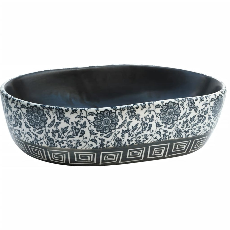 Opzetwasbak Ovaal Keramiek 47 x 33 x 13 cm Zwart en blauw
