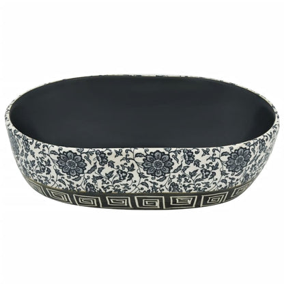 Opzetwasbak Ovaal Keramiek 47 x 33 x 13 cm Zwart en blauw
