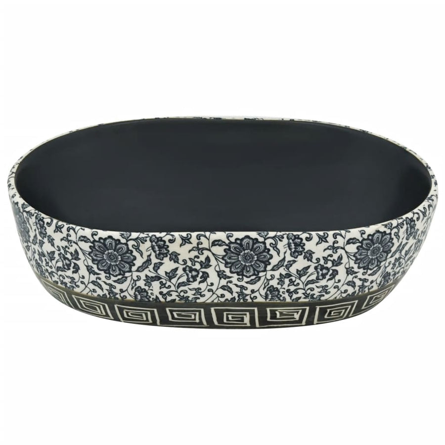 Opzetwasbak Ovaal Keramiek 47 x 33 x 13 cm Zwart en blauw