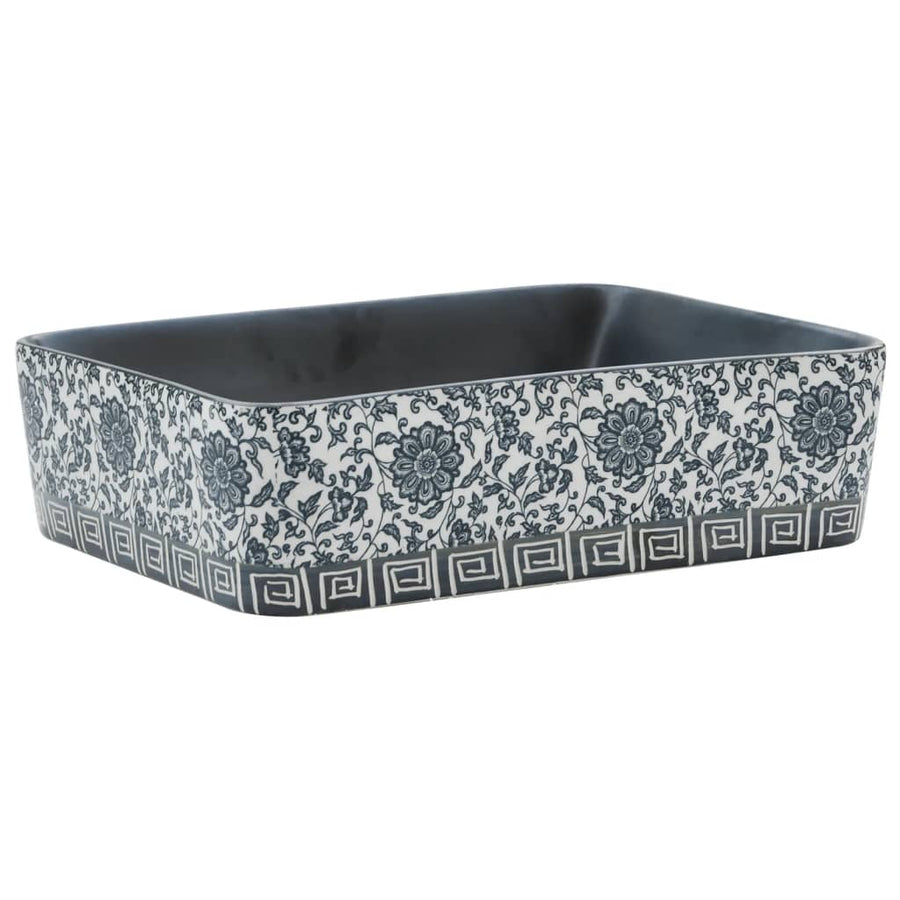 Opzetwasbak Rechthoekig 46X35,5X13 Cm Keramiek Zwart en blauw