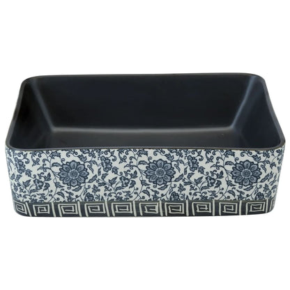 Opzetwasbak Rechthoekig 46X35,5X13 Cm Keramiek Zwart en blauw