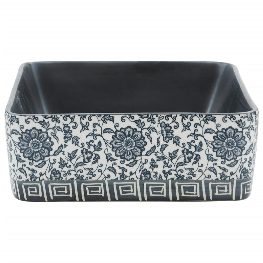 Opzetwasbak Rechthoekig 46X35,5X13 Cm Keramiek Zwart En Blauw