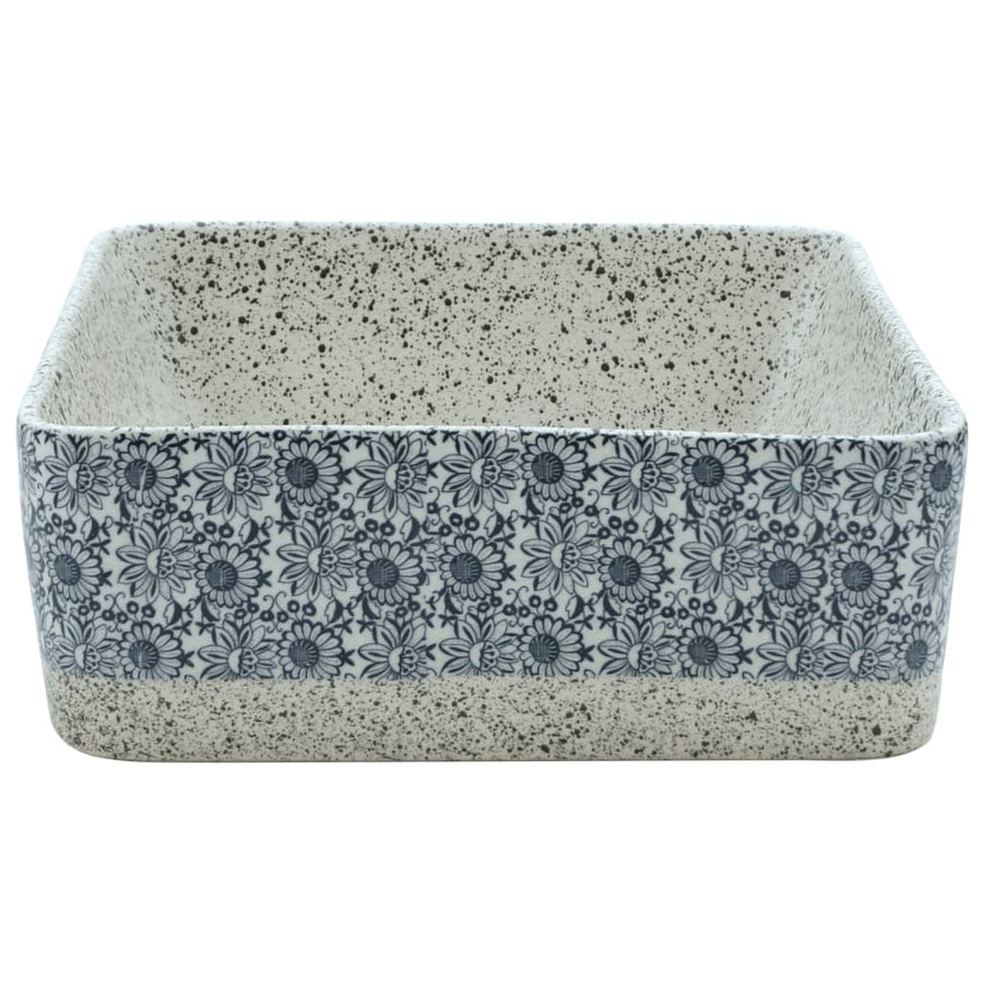 Opzetwasbak Rechthoekig 46X35,5X13 Cm Keramiek Grijs En Blauw