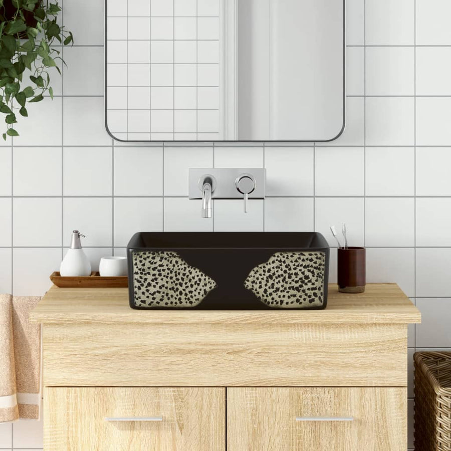 Opzetwasbak Rechthoekig 46X35,5X13 Cm Keramiek Zwart En Blauw