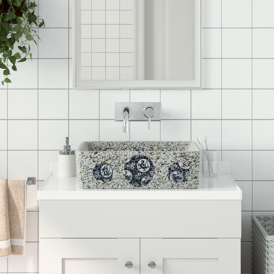 Opzetwasbak Rechthoekig 46X35,5X13 Cm Keramiek Zwart En Blauw