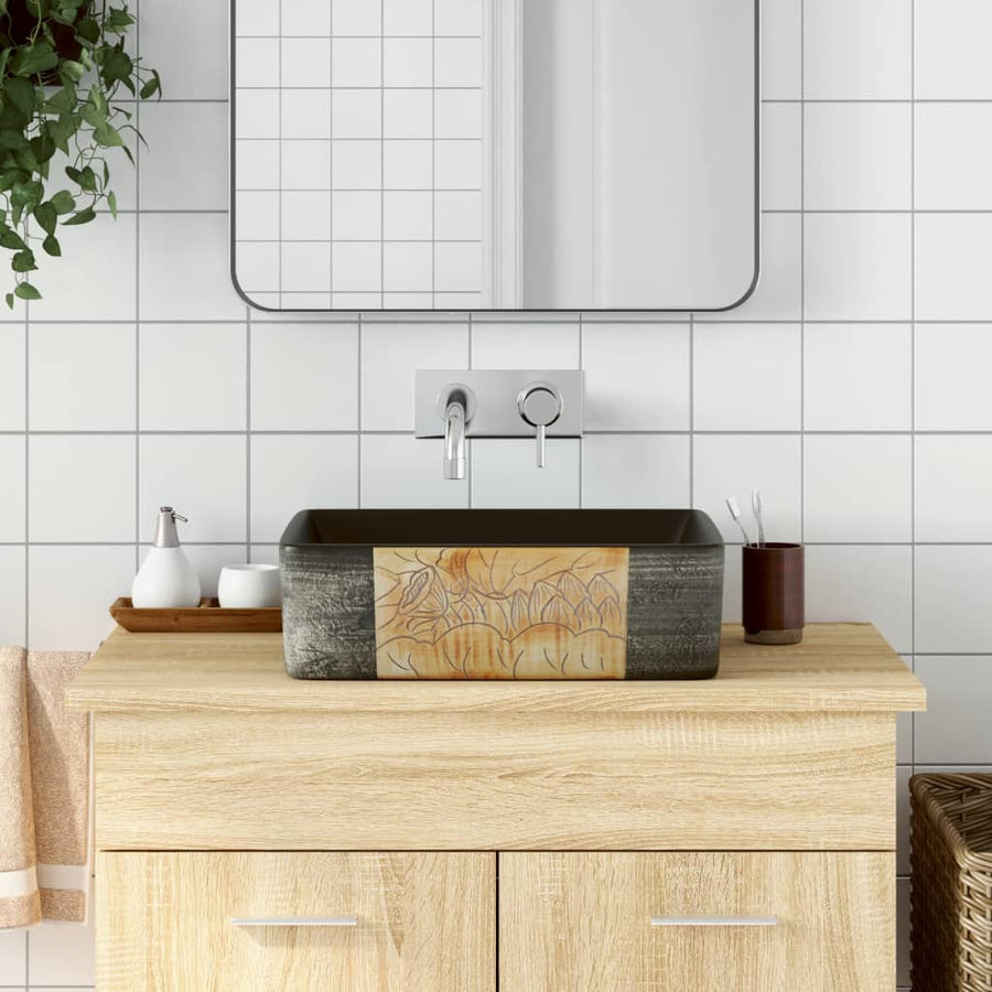Opzetwasbak Rechthoekig 46X35,5X13 Cm Keramiek Zwart En Blauw