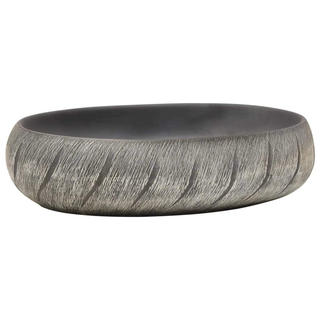 Opzetwasbak ovaal 59x40x15 cm keramiek zwart en grijs 59 x 40 x 15 cm Zwart en grijs