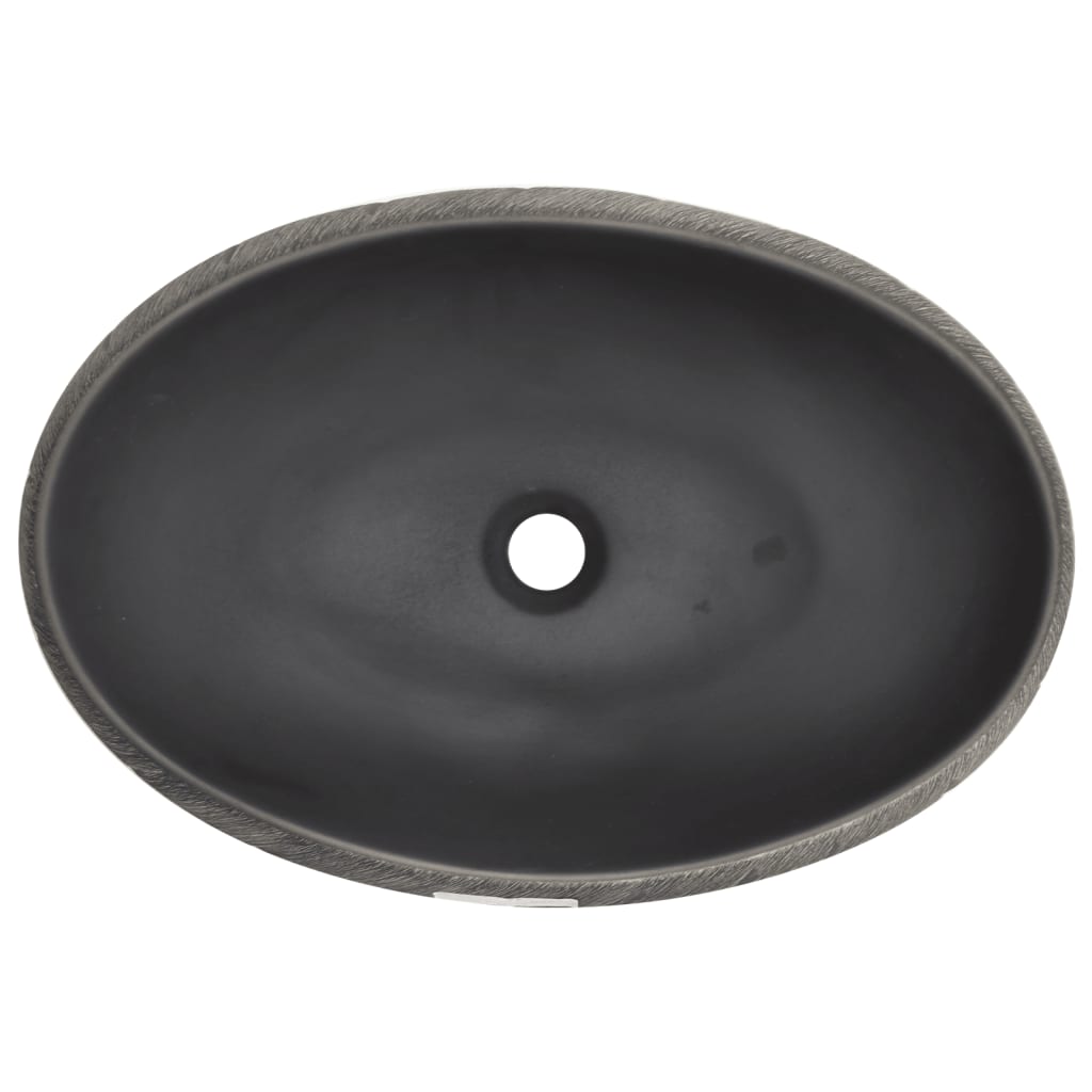Opzetwasbak ovaal 59x40x15 cm keramiek zwart en grijs 59 x 40 x 15 cm Zwart en grijs