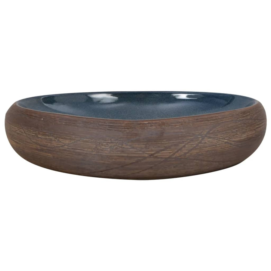 Opzetwasbak ovaal 59x40x15 cm keramiek bruin en blauw 59 x 40 x 15 cm Bruin en blauw