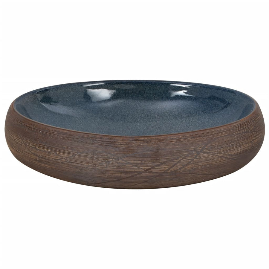 Opzetwasbak ovaal 59x40x15 cm keramiek bruin en blauw 59 x 40 x 15 cm Bruin en blauw