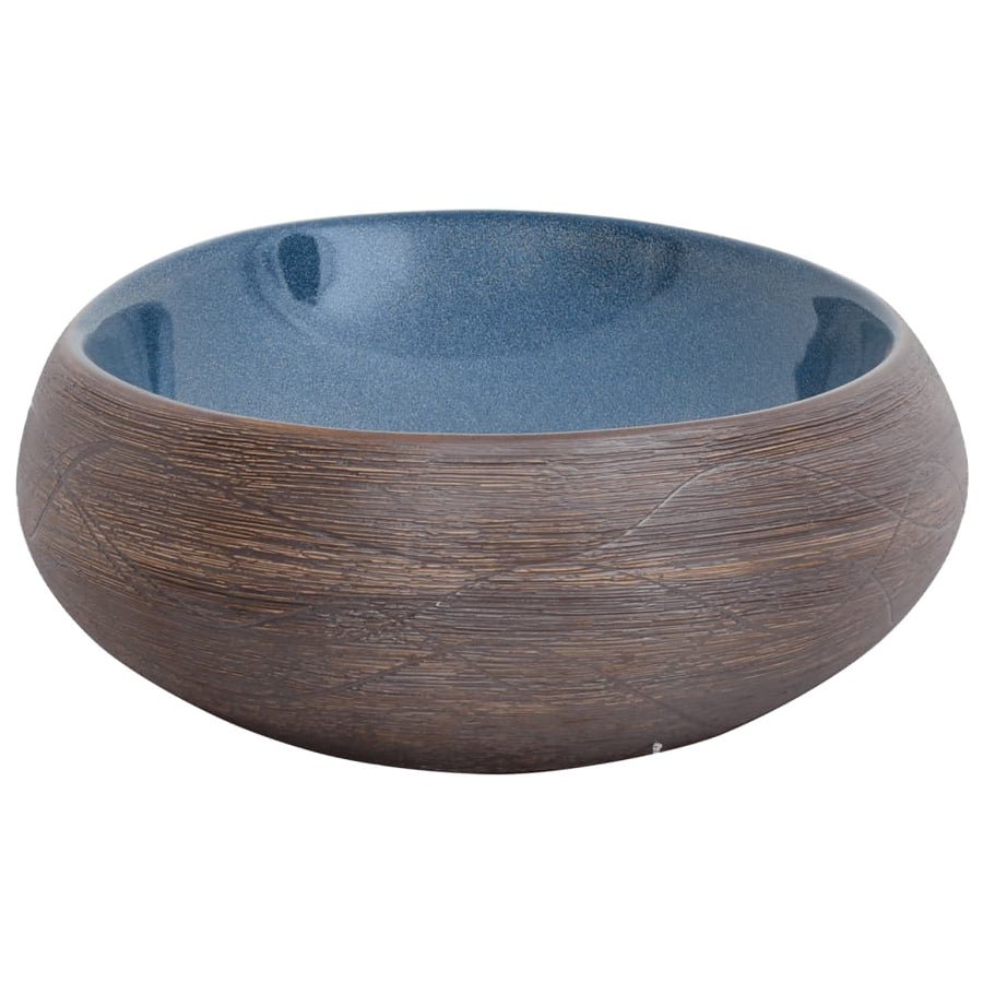 Opzetwasbak ovaal 59x40x15 cm keramiek bruin en blauw 59 x 40 x 15 cm Bruin en blauw