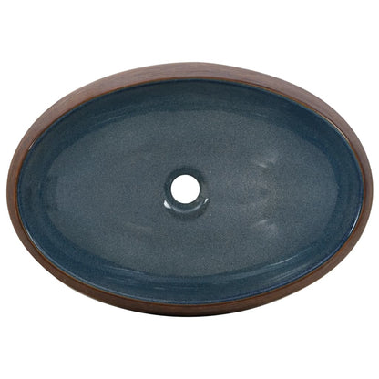 Opzetwasbak ovaal 59x40x15 cm keramiek bruin en blauw 59 x 40 x 15 cm Bruin en blauw