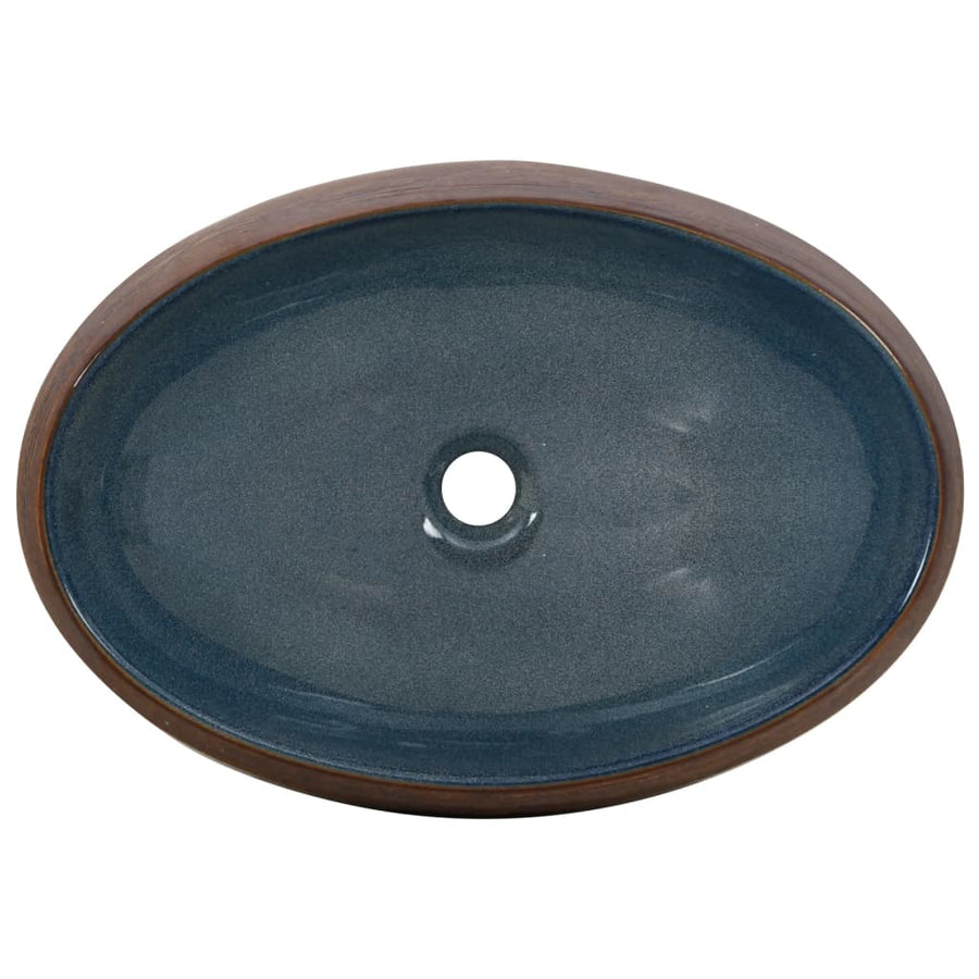 Opzetwasbak ovaal 59x40x15 cm keramiek bruin en blauw 59 x 40 x 15 cm Bruin en blauw