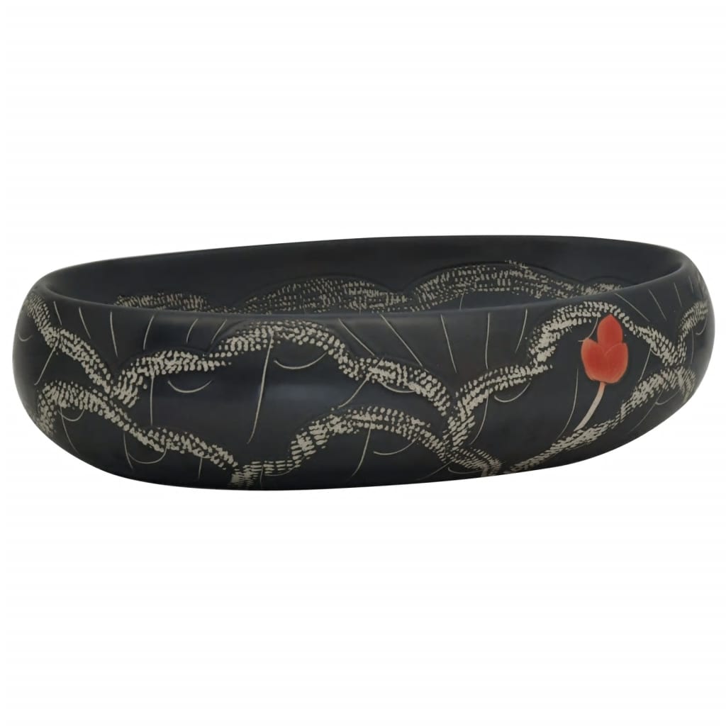 Opzetwasbak ovaal 59x40x15 cm keramiek zwart 59 x 40 x 15 cm Zwart en wit