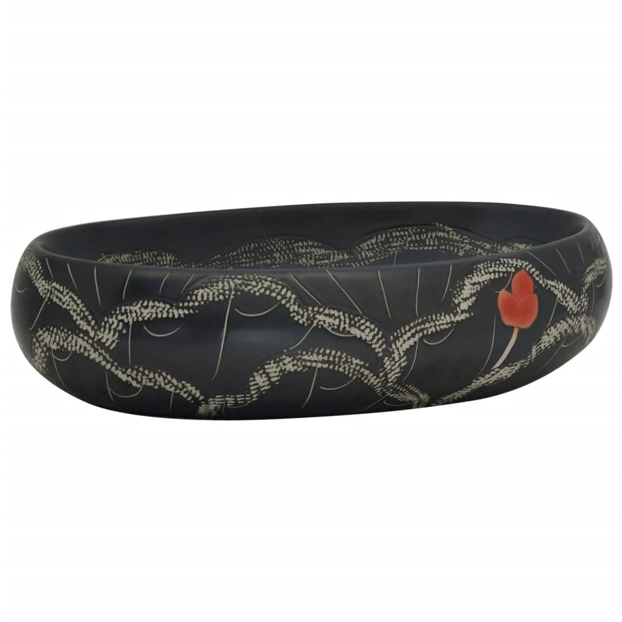 Opzetwasbak ovaal 59x40x15 cm keramiek zwart 59 x 40 x 15 cm Zwart en wit