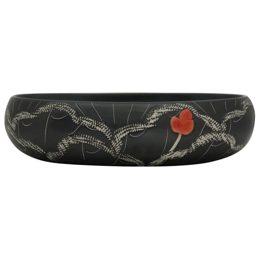 Opzetwasbak ovaal 59x40x15 cm keramiek zwart 59 x 40 x 15 cm Zwart en wit