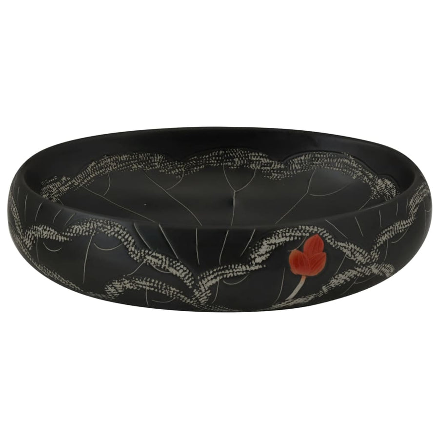 Opzetwasbak ovaal 59x40x15 cm keramiek zwart 59 x 40 x 15 cm Zwart en wit