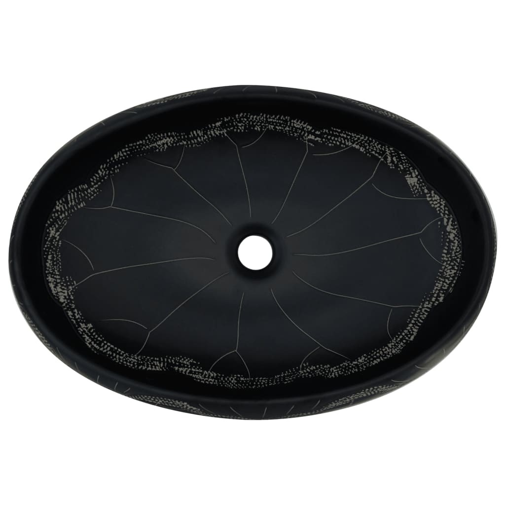 Opzetwasbak ovaal 59x40x15 cm keramiek zwart 59 x 40 x 15 cm Zwart en wit