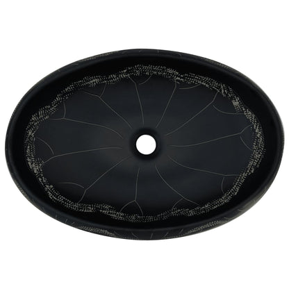 Opzetwasbak ovaal 59x40x15 cm keramiek zwart 59 x 40 x 15 cm Zwart en wit