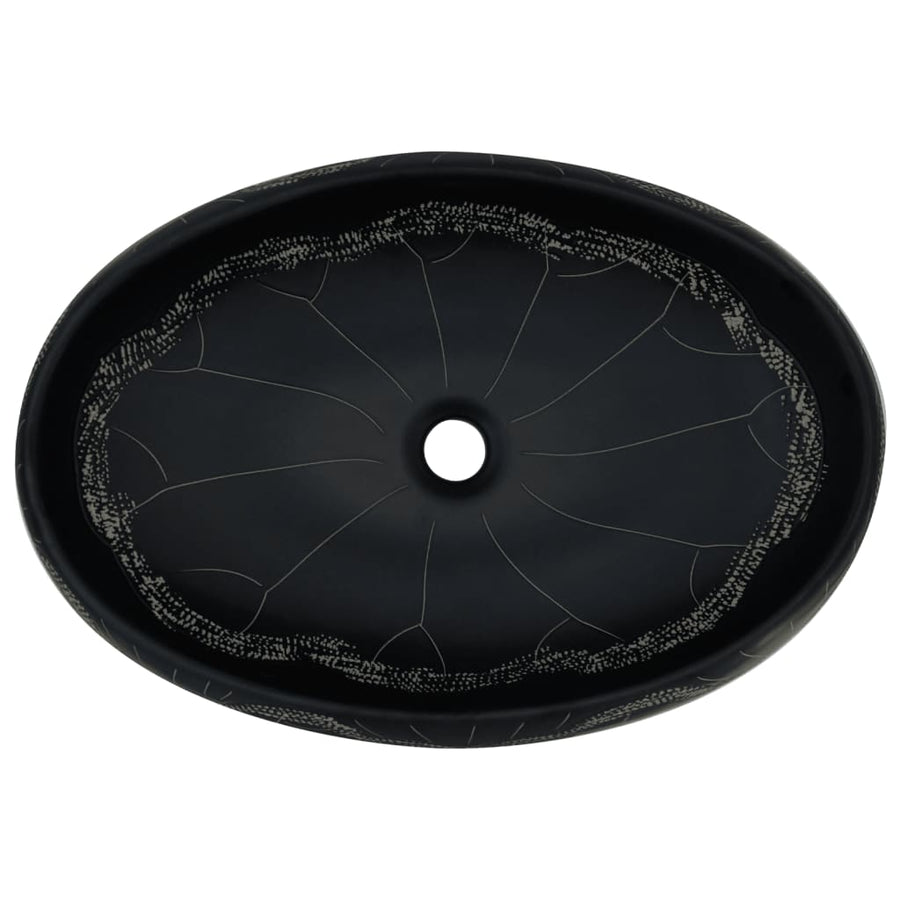 Opzetwasbak ovaal 59x40x15 cm keramiek zwart 59 x 40 x 15 cm Zwart en wit