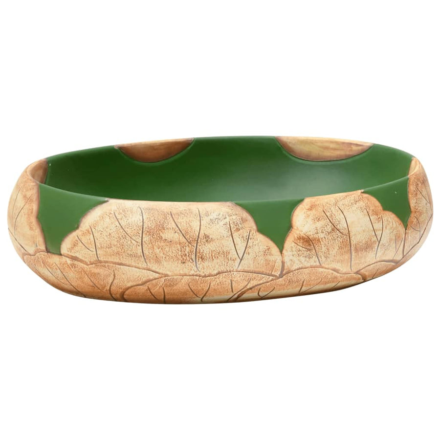 Opzetwasbak ovaal 59x40x15 cm keramiek groen en bruin 59 x 40 x 15 cm Bruin en groen