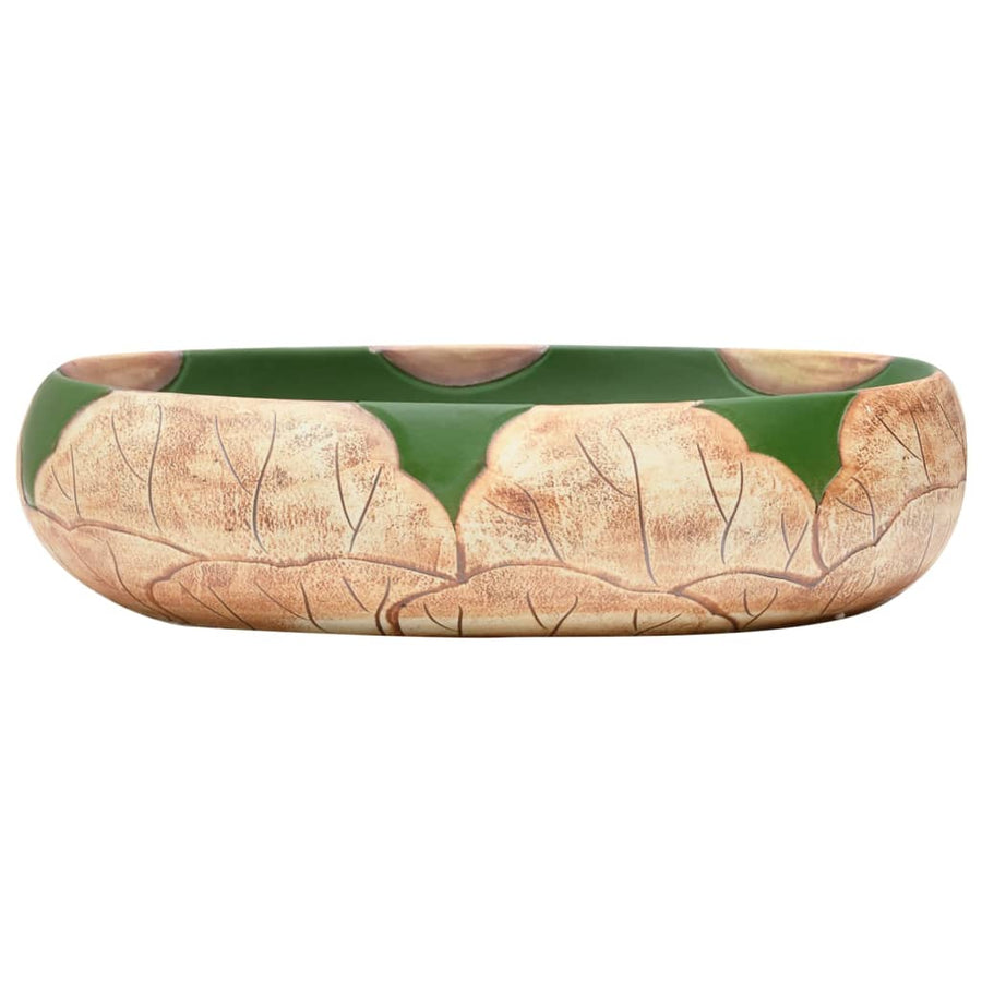 Opzetwasbak ovaal 59x40x15 cm keramiek groen en bruin 59 x 40 x 15 cm Bruin en groen