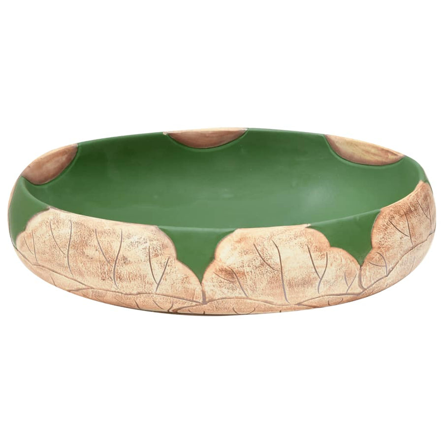 Opzetwasbak ovaal 59x40x15 cm keramiek groen en bruin 59 x 40 x 15 cm Bruin en groen