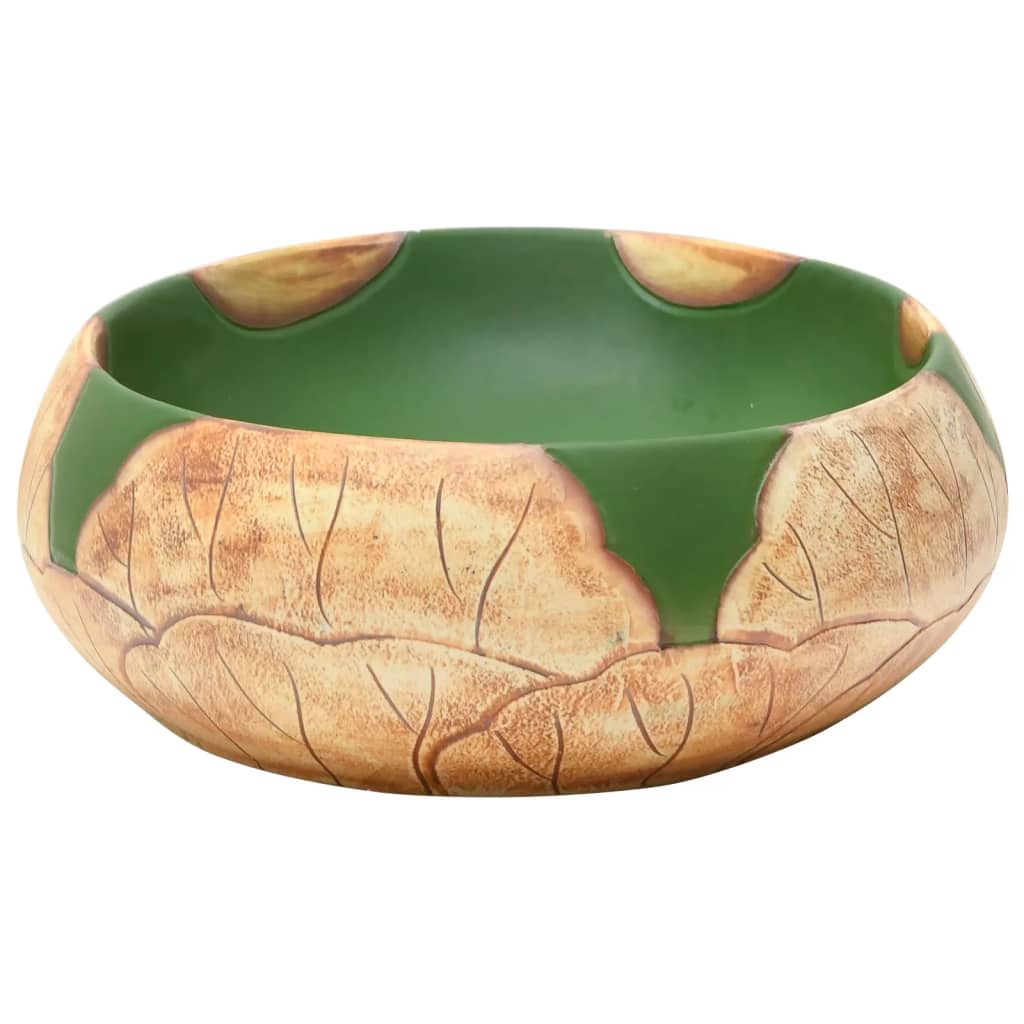Opzetwasbak ovaal 59x40x15 cm keramiek groen en bruin 59 x 40 x 15 cm Bruin en groen