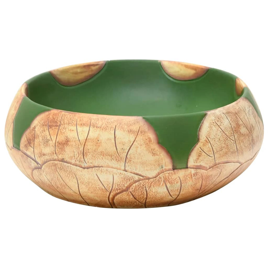 Opzetwasbak ovaal 59x40x15 cm keramiek groen en bruin 59 x 40 x 15 cm Bruin en groen