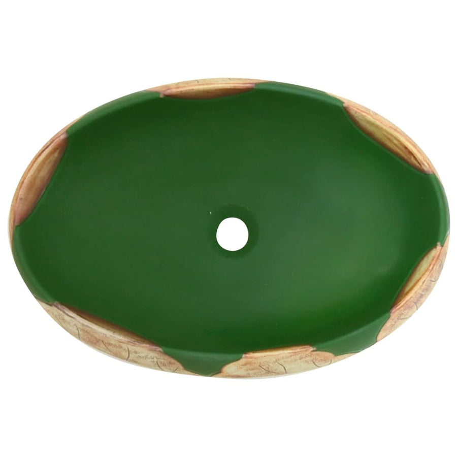 Opzetwasbak ovaal 59x40x15 cm keramiek groen en bruin 59 x 40 x 15 cm Bruin en groen