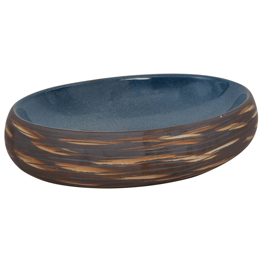 Opzetwasbak Ovaal 59X40X15 Cm Keramiek Bruin En Blauw