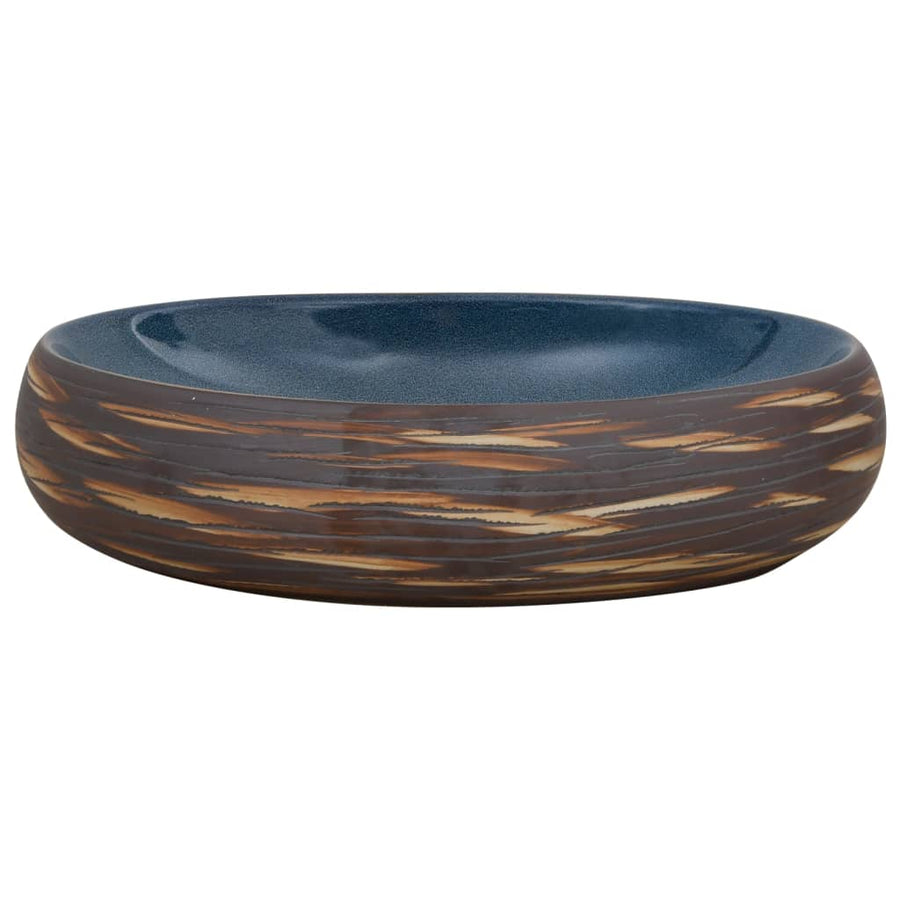 Opzetwasbak Ovaal 59X40X15 Cm Keramiek Bruin En Blauw